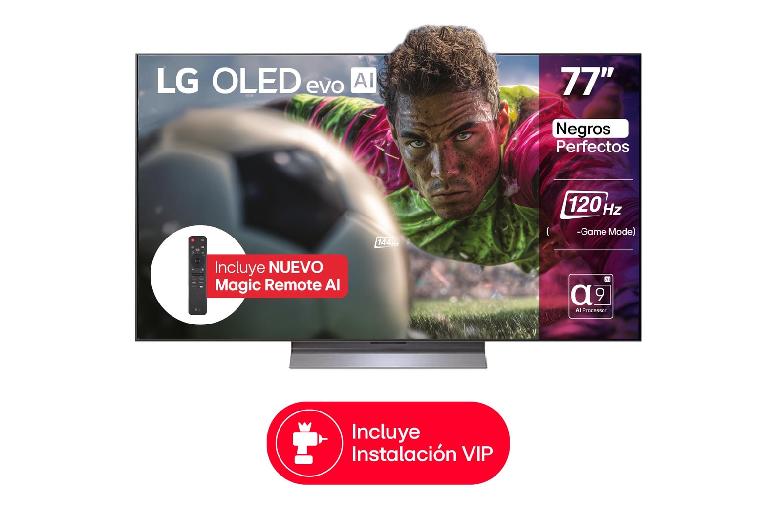 Vista de frente de la Smart TV LG OLED evo AI C5 4K. El emblema “OLED, número 1 del mundo durante 12 años” y el logotipo de LG OLED evo AI 2025 aparecen en la pantalla.